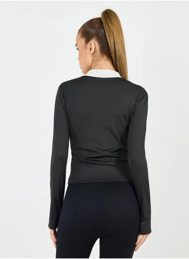 Styli Color Block Thumbhole Detail Zip Up Jacket