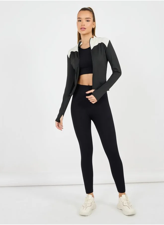 Styli Color Block Thumbhole Detail Zip Up Jacket
