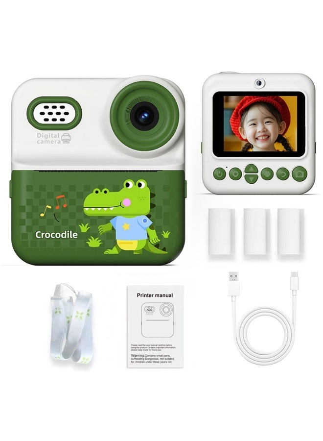 Generic Portable P03 Instant Camera for Kids with Pattern Printing, 2.4 Inch HD Screen, 1080P, Dual Cameras, Gift for boy and girls - Green  - Image 2