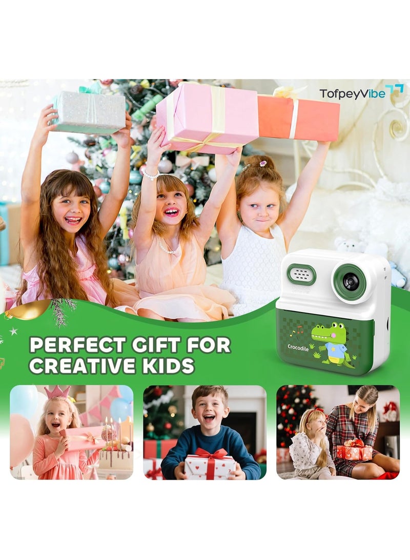 كاميرا P03 الفورية المحمولة للأطفال مع طباعة نمطية، شاشة عالية الدقة 2.4 بوصة، 1080 بكسل، كاميرات مزدوجة، هدية للأولاد والبنات - أخضر - Image 3