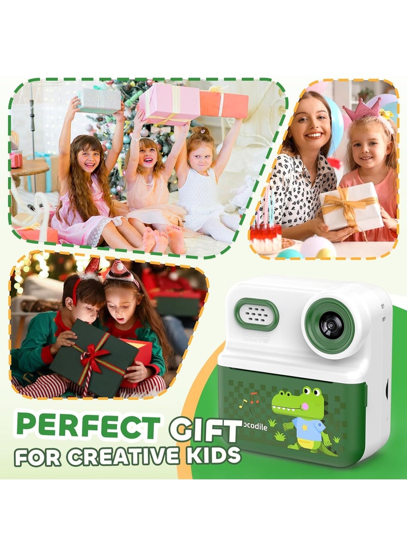 كاميرا P03 الفورية المحمولة للأطفال مع طباعة نمطية، شاشة عالية الدقة 2.4 بوصة، 1080 بكسل، كاميرات مزدوجة، هدية للأولاد والبنات - أخضر - Image 2