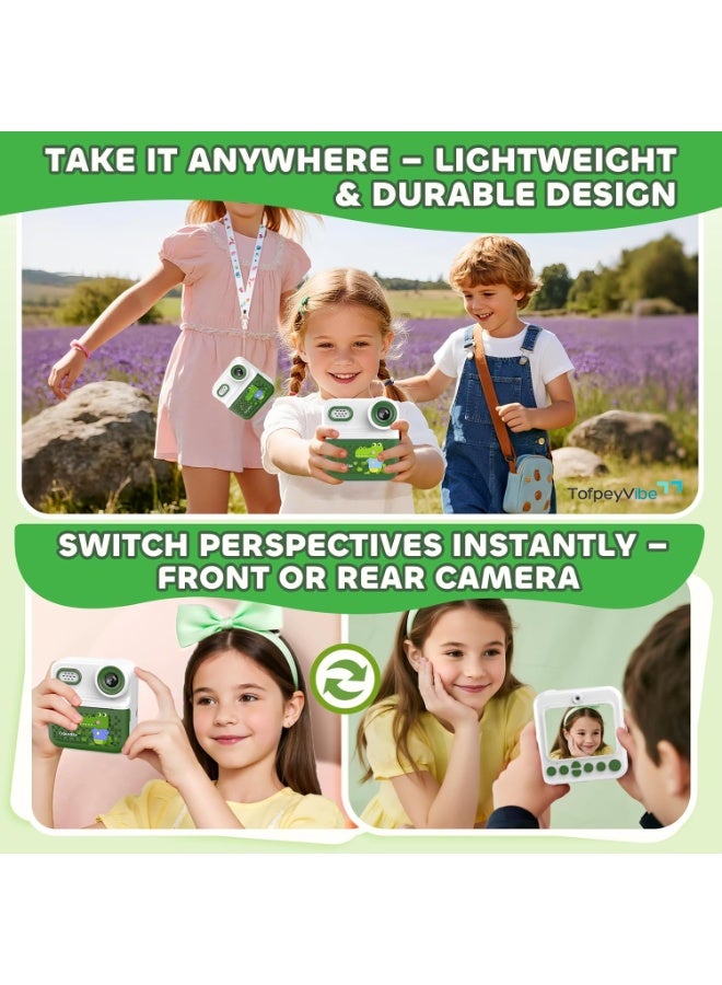 كاميرا P03 الفورية المحمولة للأطفال مع طباعة نمطية، شاشة عالية الدقة 2.4 بوصة، 1080 بكسل، كاميرات مزدوجة، هدية للأولاد والبنات - أخضر - Image 5