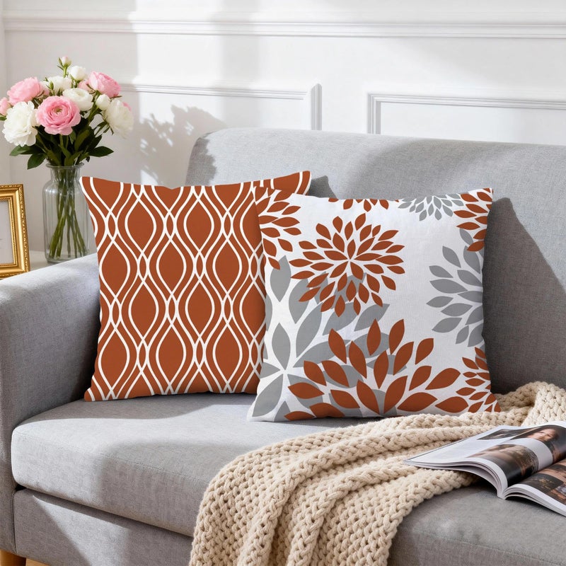 Hexagram Geometric Burnt Orange Pillow Covers 18x18 Set of 4, Decorative Outdoor Boho Modern Throw Pillow Covers, Home Sweet Home Farmhouse Cushion Case for Couch Sofa Bedroom Indoor Decor(No Insert) - Image 3