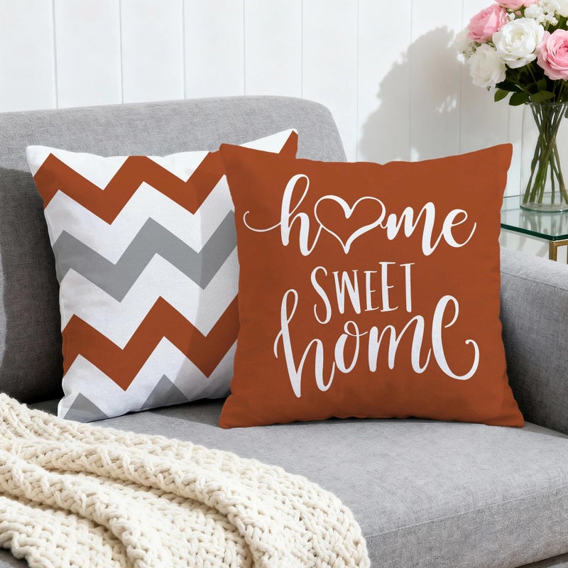 Hexagram Geometric Burnt Orange Pillow Covers 18x18 Set of 4, Decorative Outdoor Boho Modern Throw Pillow Covers, Home Sweet Home Farmhouse Cushion Case for Couch Sofa Bedroom Indoor Decor(No Insert) - Image 2