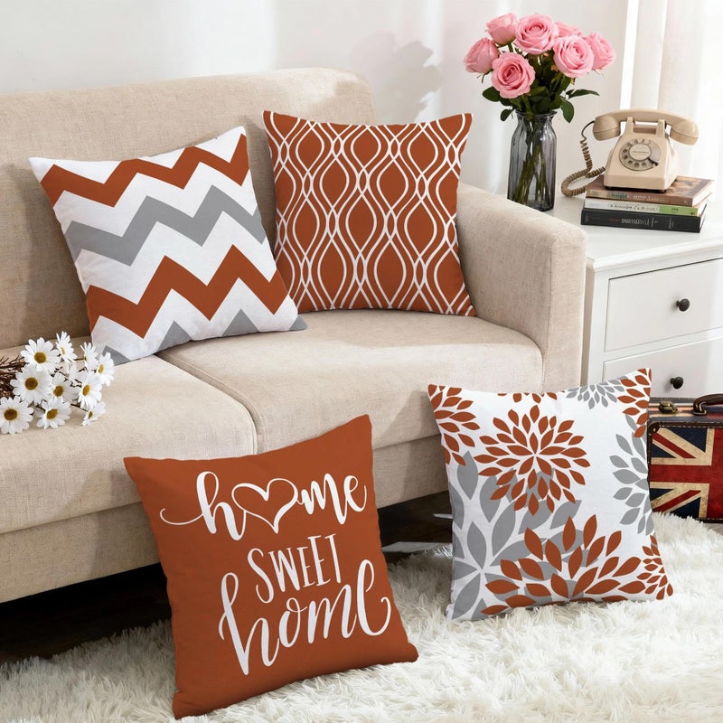 Hexagram Geometric Burnt Orange Pillow Covers 18x18 Set of 4, Decorative Outdoor Boho Modern Throw Pillow Covers, Home Sweet Home Farmhouse Cushion Case for Couch Sofa Bedroom Indoor Decor(No Insert) - Image 5