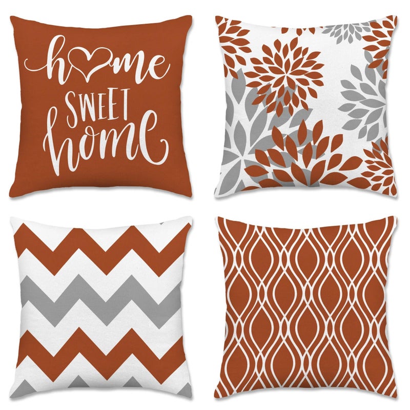 Hexagram Geometric Burnt Orange Pillow Covers 18x18 Set of 4, Decorative Outdoor Boho Modern Throw Pillow Covers, Home Sweet Home Farmhouse Cushion Case for Couch Sofa Bedroom Indoor Decor(No Insert) - Image 1