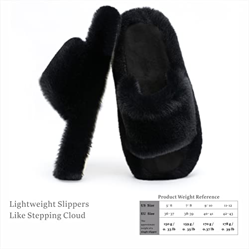Chantomoo Women's Slippers Memory Foam House Bedroom Slippers for Women Fuzzy Plush Comfy Faux Fur Lined Slide Shoes Anti-Skid Sole Trendy Gift Slippers Black Size7 8 6.5 - Image 3