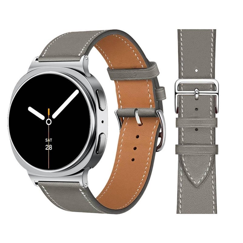 DGG سوار ساعة ذكية سوار جلدي كلاسيكي متوافق مع Samsung Galaxy Watch بملاءمة قابلة للتعديل وحزام بديل للاستخدام اليومي باللون رمادي قابل للتعديل باللون الرمادي - Image 1