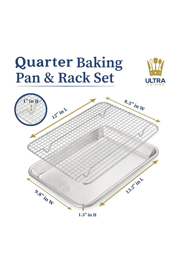 Ultra Cuisine Ultra Cuisine Quarter Sheet Pan with Wire Rack Set - Includes Premium Aluminum Baking Sheet with Stainless Steel Baking Sheet Rack - Dishwasher Safe Cooling Rack with 1/4 Sheet Pan Commercial Quality - Image 3