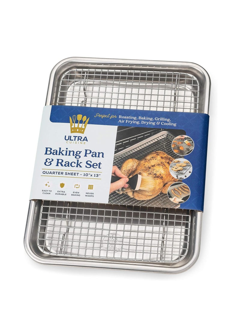 Ultra Cuisine Ultra Cuisine Quarter Sheet Pan with Wire Rack Set - Includes Premium Aluminum Baking Sheet with Stainless Steel Baking Sheet Rack - Dishwasher Safe Cooling Rack with 1/4 Sheet Pan Commercial Quality - Image 1