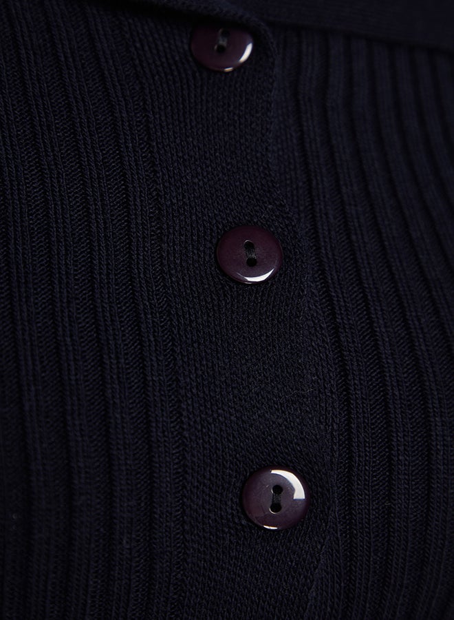 Navy Blue Turn-down Collar Knitwear Cardigan TWOAW24HI00284