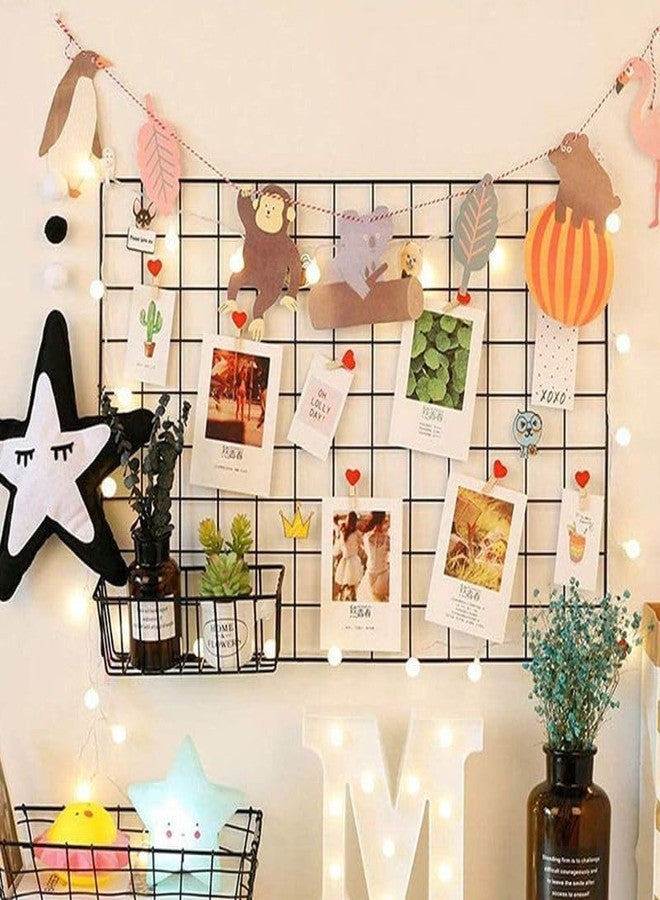 Pixie Daisy Wire Grid Photo Display Board, Metal Frame, 65x45 cm, Modern Style,Wall Mount with Square Shape, Home Decor Wooden Clip 10 pcs , Metal Mesh Memory Wall, Black, Decorative Clip Board for Pictures Grid Wall Hanging Photo Frame - Image 2