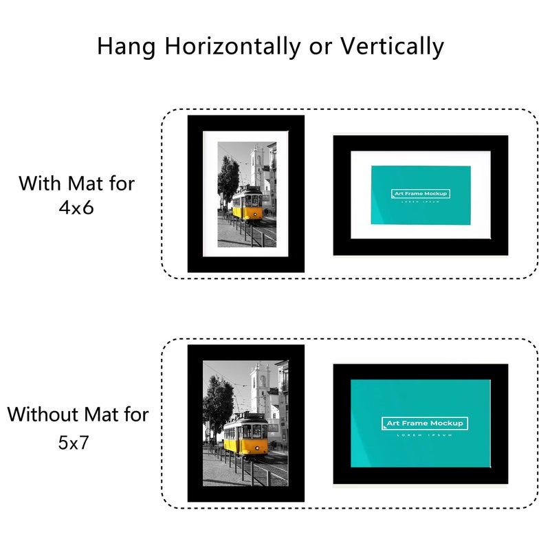 Picrit 5x7 Picture Frame Set of 4  Made of High Definition Real Glass  Display 4x6 with Mat or 5x7 Without Mat  Photo Frames for Wall Mounting or Table Top Display - Image 2