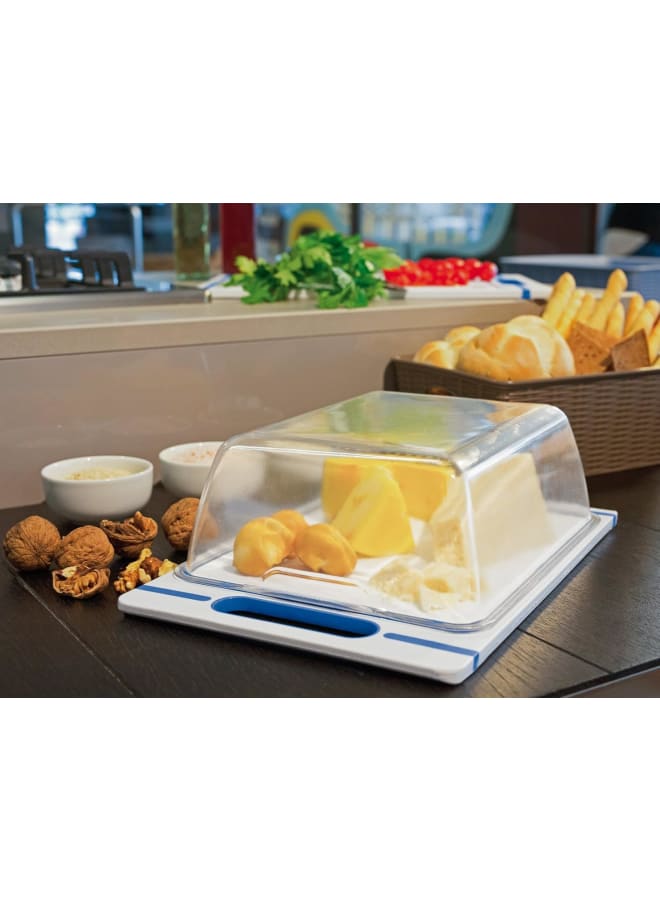 Stefanplast Italian Chef Top Line Plastic Cutting Board With Lid, 34 X 22 Cm Size, White/Blue - Image 2