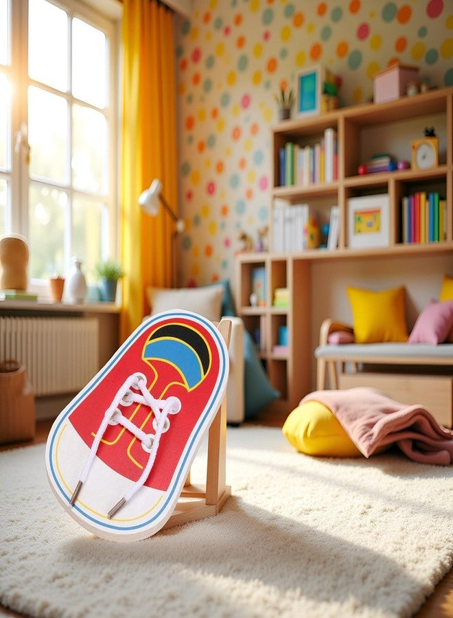 Jinshining Wooden Learn to Tie Your Own Shoes Threading Lacing Shoes Training Early Learning Kits for Kids Threading Lacing Shoes Training Board Kids Toddler Early Learning Learning and Education - Image 3