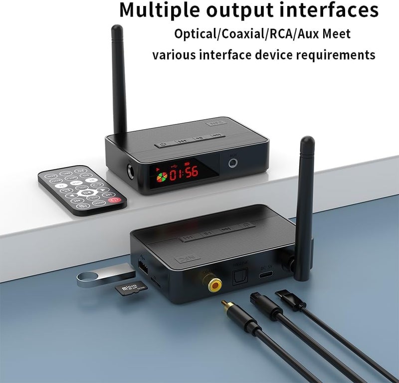 MICROWARE Bluetooth 5.3 Receiver for Home Stereo Systems, Bluetooth to RCA Adapter for Speakers & Streaming Devices, RF Remote Control, NFC/Optical/Coaxial/RCA/AUX/TF Card/Udisk - Image 2