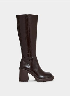 RAID Square Toe Block Heel Knee High Boots by Styli  - Image 1