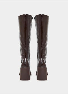 RAID Square Toe Block Heel Knee High Boots by Styli  - Image 4