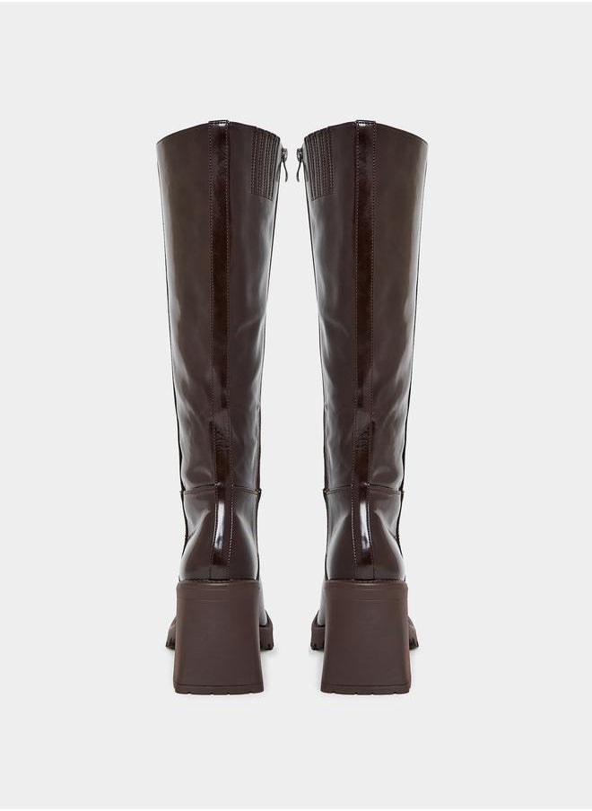 RAID - Square Toe Block Heel Knee High Boots by Styli - Image 1