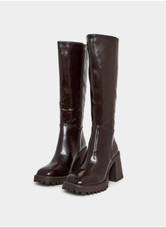 RAID Square Toe Block Heel Knee High Boots by Styli  - Image 2