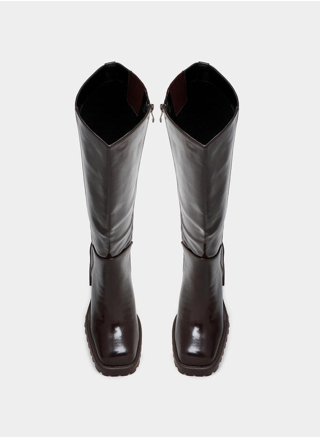 RAID - Square Toe Block Heel Knee High Boots by Styli - Image 1