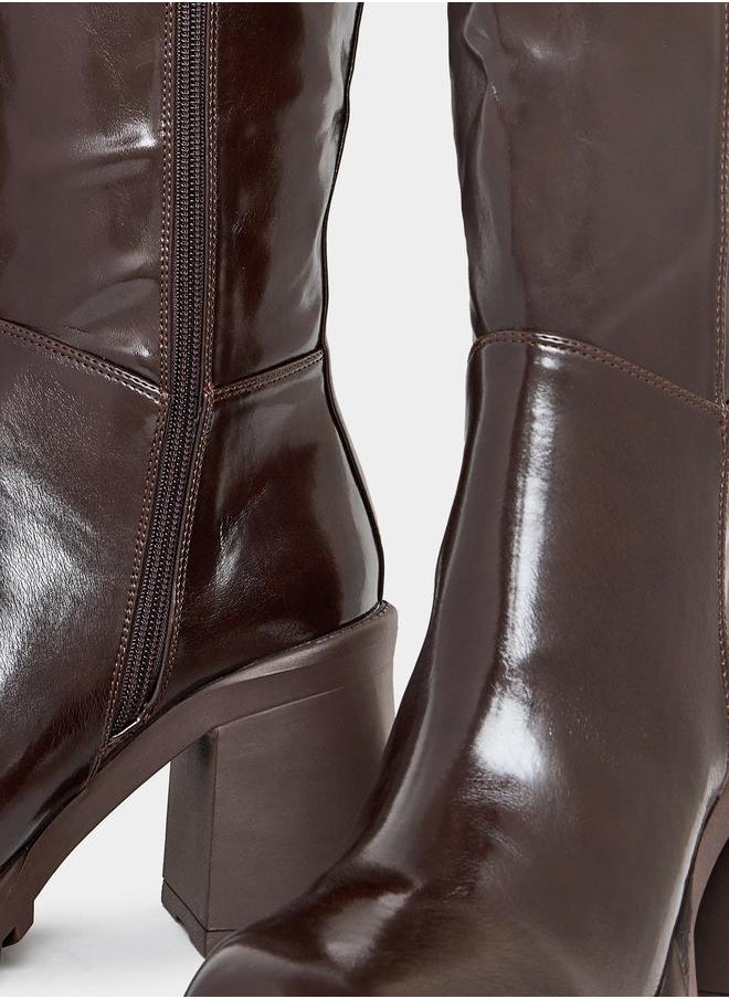 RAID - Square Toe Block Heel Knee High Boots by Styli - Image 1