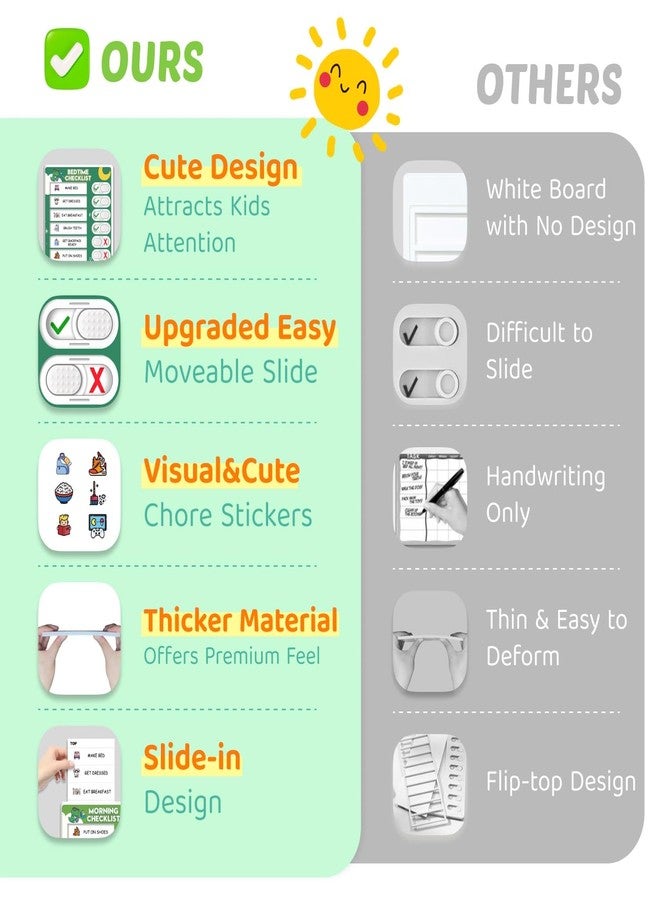 Boxveria Upgraded Slider Morning/Bedtime Routine Chart for Kids Toddlers - Magnetic Kids Chore Chart for 2 Kids, Dry Erase Chore Chart for Kids, Visual Schedule for Kids - Image 2