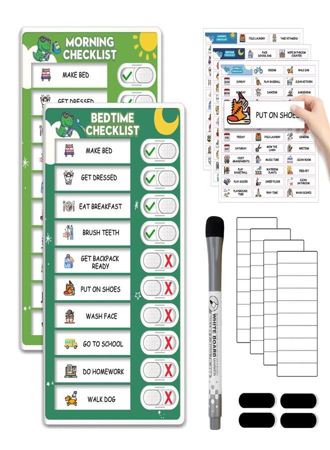 Boxveria Upgraded Slider Morning/Bedtime Routine Chart for Kids Toddlers - Magnetic Kids Chore Chart for 2 Kids, Dry Erase Chore Chart for Kids, Visual Schedule for Kids - Image 1