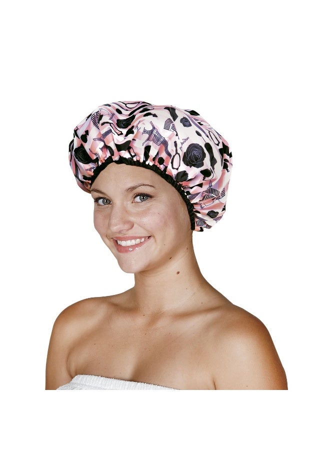 Betty Dain Reusable Nylon Bath & Shower Cap, Reversible Oversized Waterproof Shower Caps Large Designed for all Hair Lengths w Terry Lining & Elastic Band Stretch Hem Hair Hat - Socialite Boudoir - Image 1