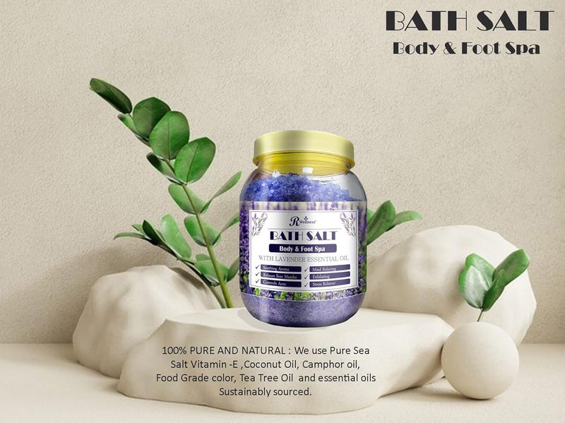 R Wellness Bath Salt Lavender Essential Oil Pure Sea Salt Vitamin ECoconut Camphor Tea Tree Oil Bath salt For Relaxing Herbal Bath Salt Bath Salt for Pain Relief 900 gm - Image 2