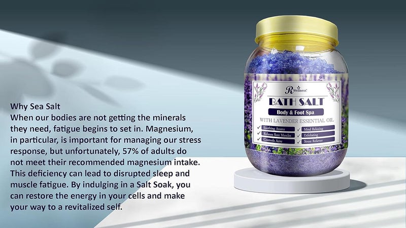 R Wellness Bath Salt Lavender Essential Oil Pure Sea Salt Vitamin ECoconut Camphor Tea Tree Oil Bath salt For Relaxing Herbal Bath Salt Bath Salt for Pain Relief 900 gm - Image 5