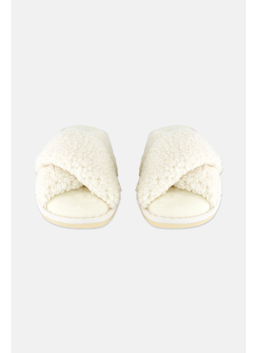 Flora Nikrooz - Women Faux Fur Slip On Slippers, Ivory - Image 1
