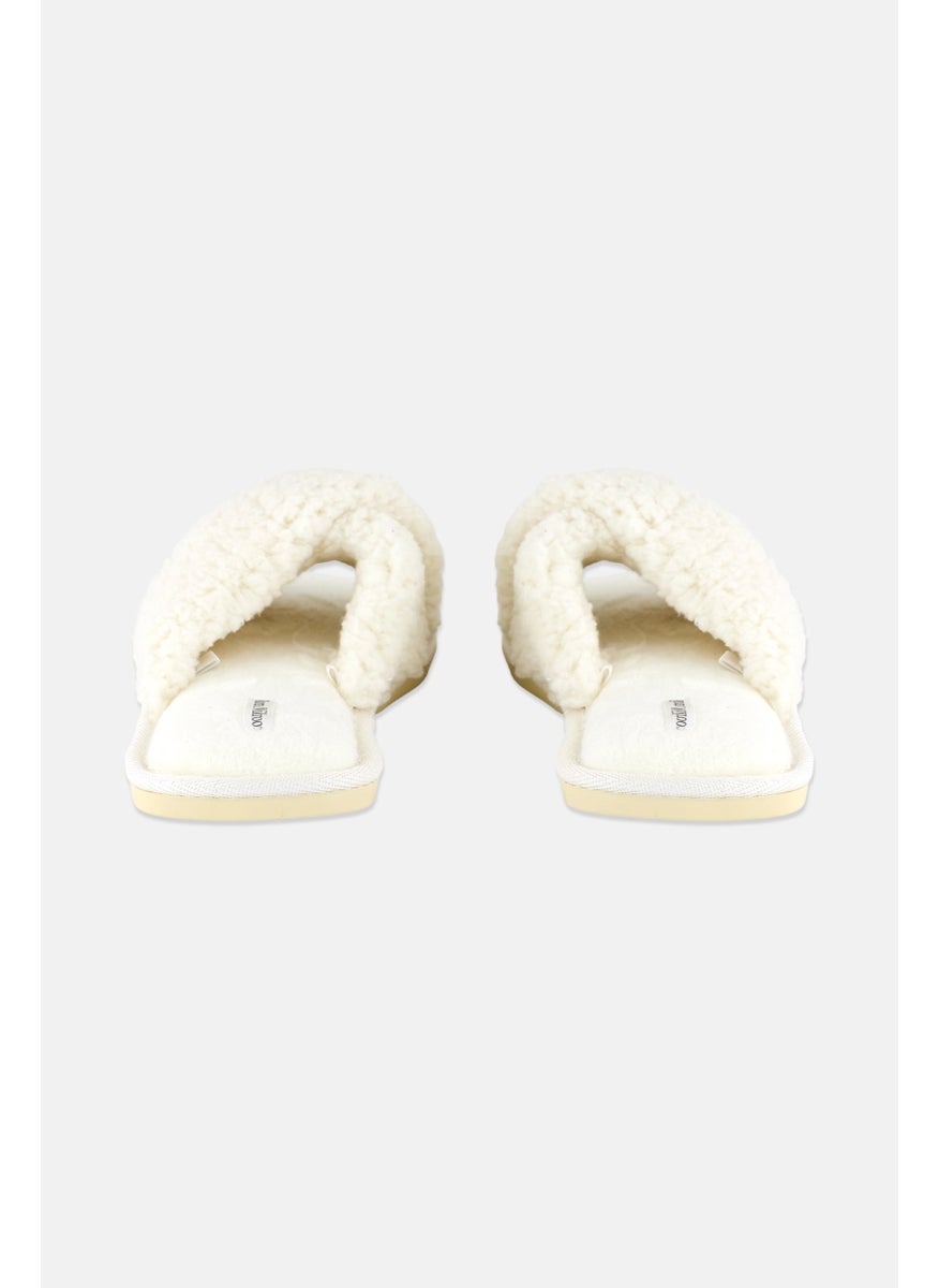 Flora Nikrooz - Women Faux Fur Slip On Slippers, Ivory - Image 1