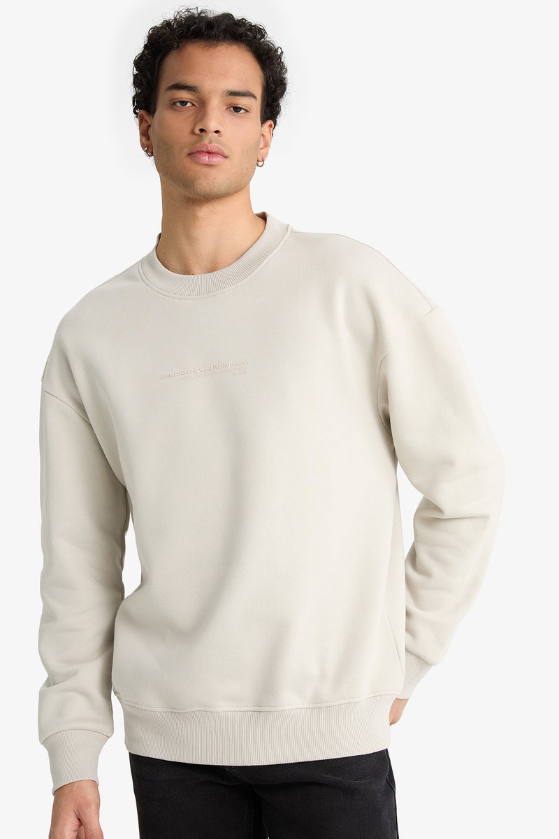 DeFacto Beige Man Boxy Fit Printed Long Sleeve Sweatshirt Casual - Image 1