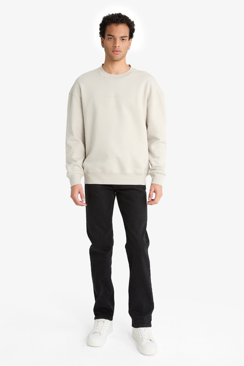 DeFacto Beige Man Boxy Fit Printed Long Sleeve Sweatshirt Casual - Image 2