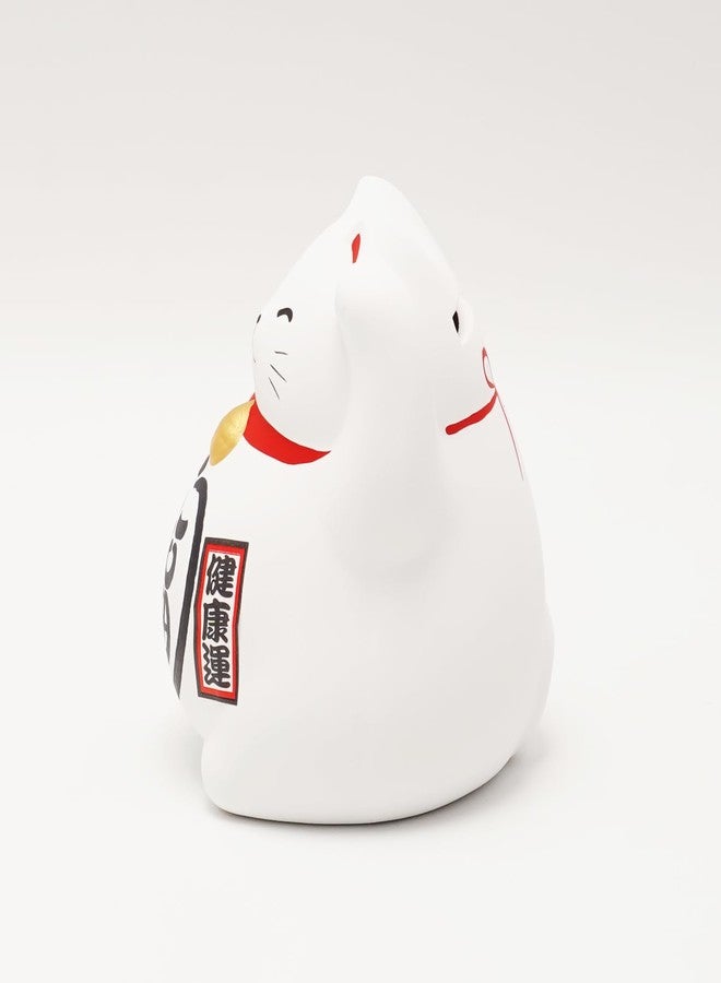 COTONOHA Banko Ware Maneki-Neko Ceramic Piggy Bank - Lucky Cat, Cute and Chubby Traditional Japanese Money Box (White) - Image 4