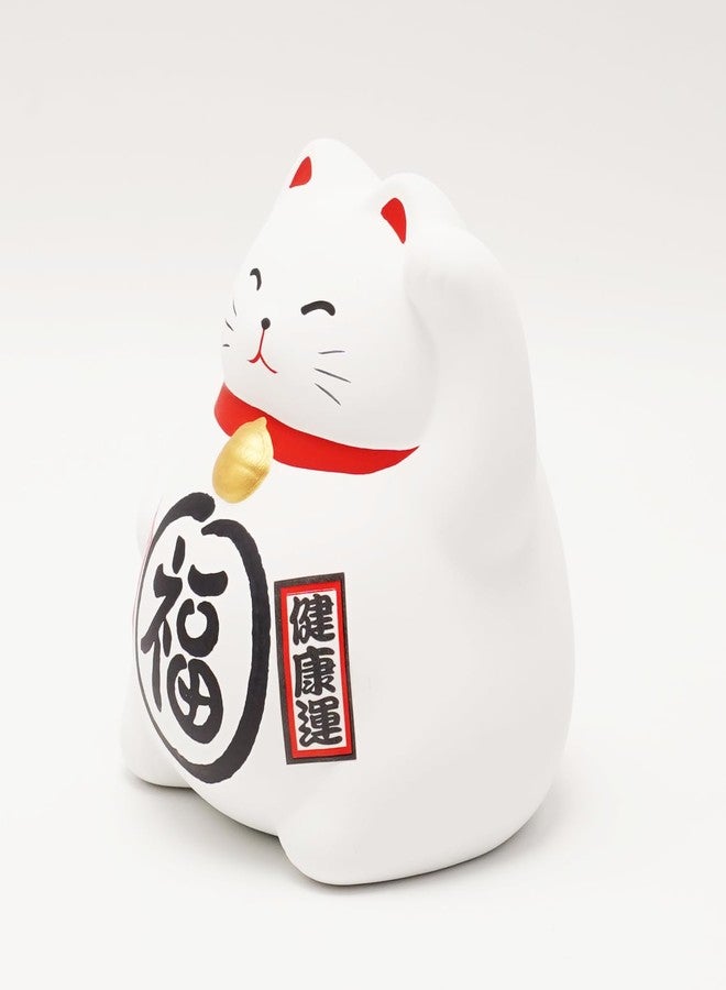 COTONOHA Banko Ware Maneki-Neko Ceramic Piggy Bank - Lucky Cat, Cute and Chubby Traditional Japanese Money Box (White) - Image 3