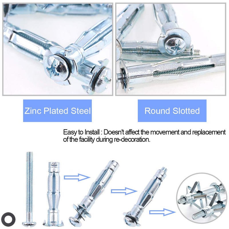 Glarks 30Pcs 4x32MM Heavy Duty Zinc Plated Steel Molly Bolt Hollow Drive Wall Anchor Screws Set for Drywall, Plaster and Tile (M4x32) - Image 5