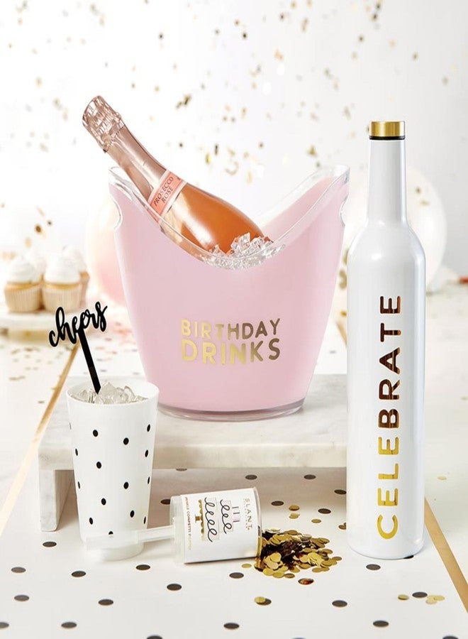 Slant Collections Birthday Party Ice Bucket Acrylic Double Handle Pink Champagne Bucket, 10.8" Wide, Birthday Drinks - Image 3