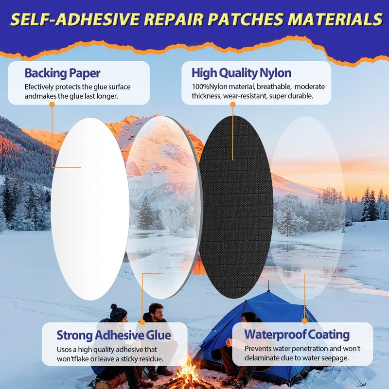 umaini Down Jacket Repair Patch Kit, Outdoor Gear Tenacious Repair Tape, Self Adhesive Fabric Patches for Clothes, Waterproof Ripstop Nylon Fabric Patch for Puffer Jacket, Coat, Tent (18 Pcs, Dark Blue) - Image 3