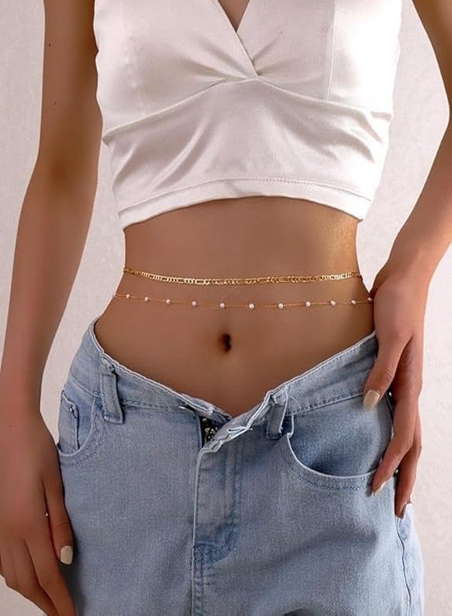 GODFLY 2PCS Waist Chain for Women, Adjustable Gold and Pearl Belly Chain, Ethnic Kamarbandh, Stylish Saree Belt, Perfect Jewelry for Weddings, Festive Occasions, and Everyday Wear - Image 2
