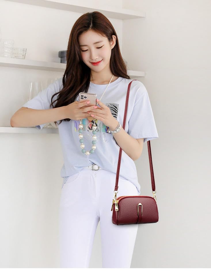 ketmart Small Crossbody Purse for Women Fashion Two zipper pocket Handbag with Colored Shoulder Strap(Color_Maroon) - Image 3