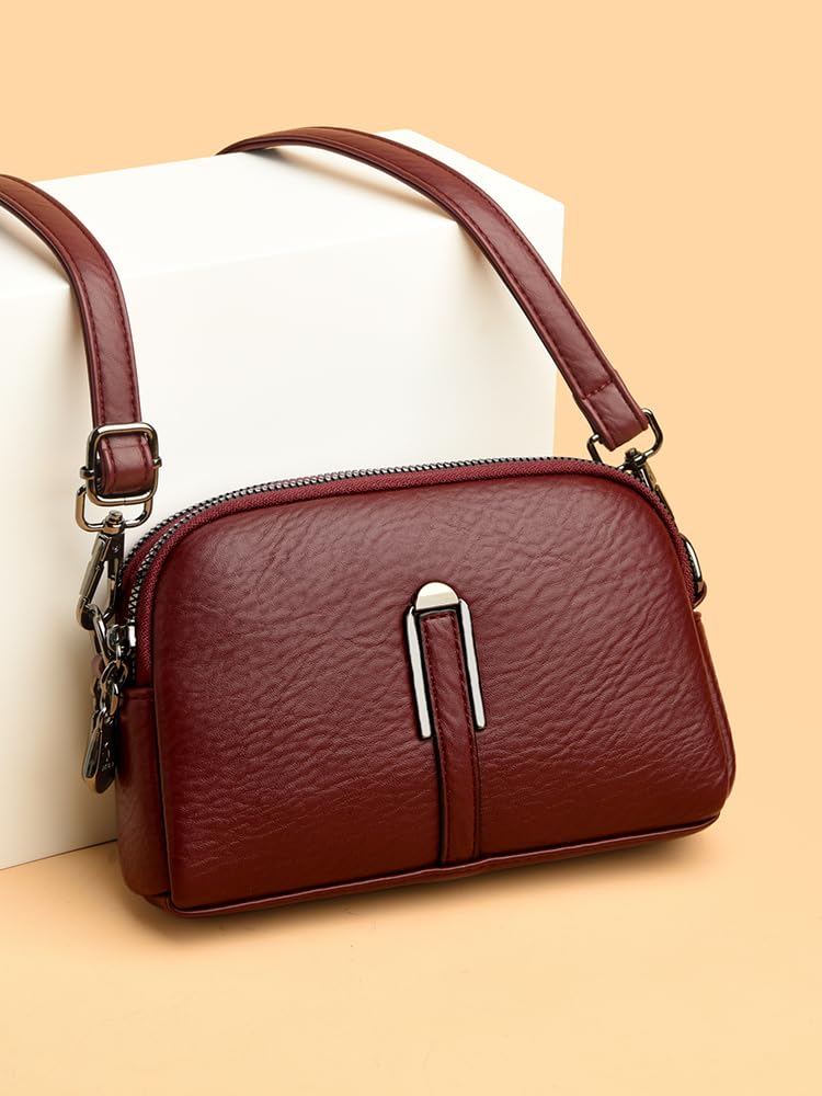 ketmart Small Crossbody Purse for Women Fashion Two zipper pocket Handbag with Colored Shoulder Strap(Color_Maroon) - Image 2