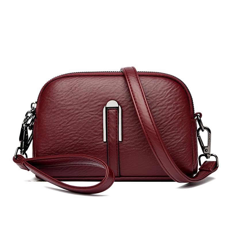 ketmart Small Crossbody Purse for Women Fashion Two zipper pocket Handbag with Colored Shoulder Strap(Color_Maroon) - Image 1