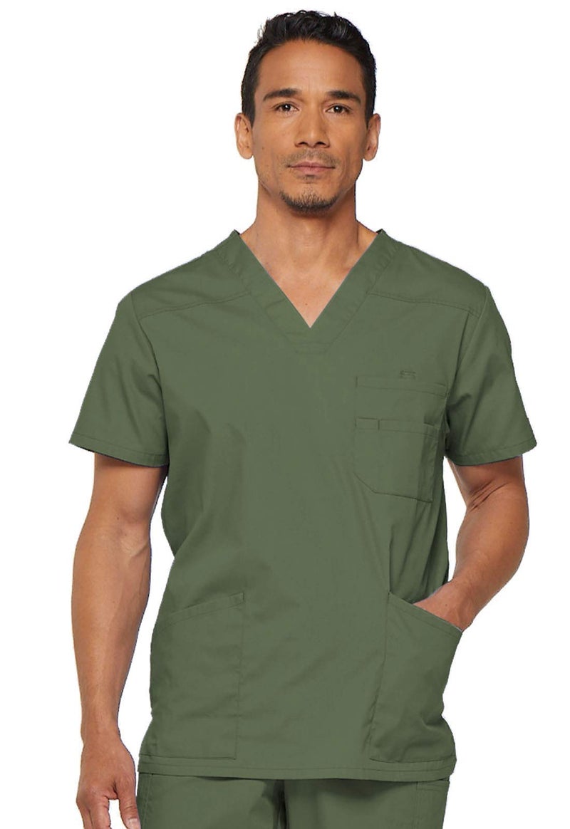 Dickies Men's EDS Signature Unisex V-Neck Scrub Top, Olive, Large - Image 2
