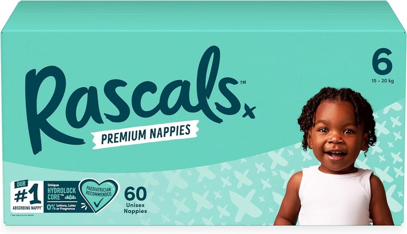 Rascals Premium Baby Diapers Size 6 - Comfortable & Leak-Proof for Babies 15-20 kg - Jumbo Box of 60 Count - Image 1