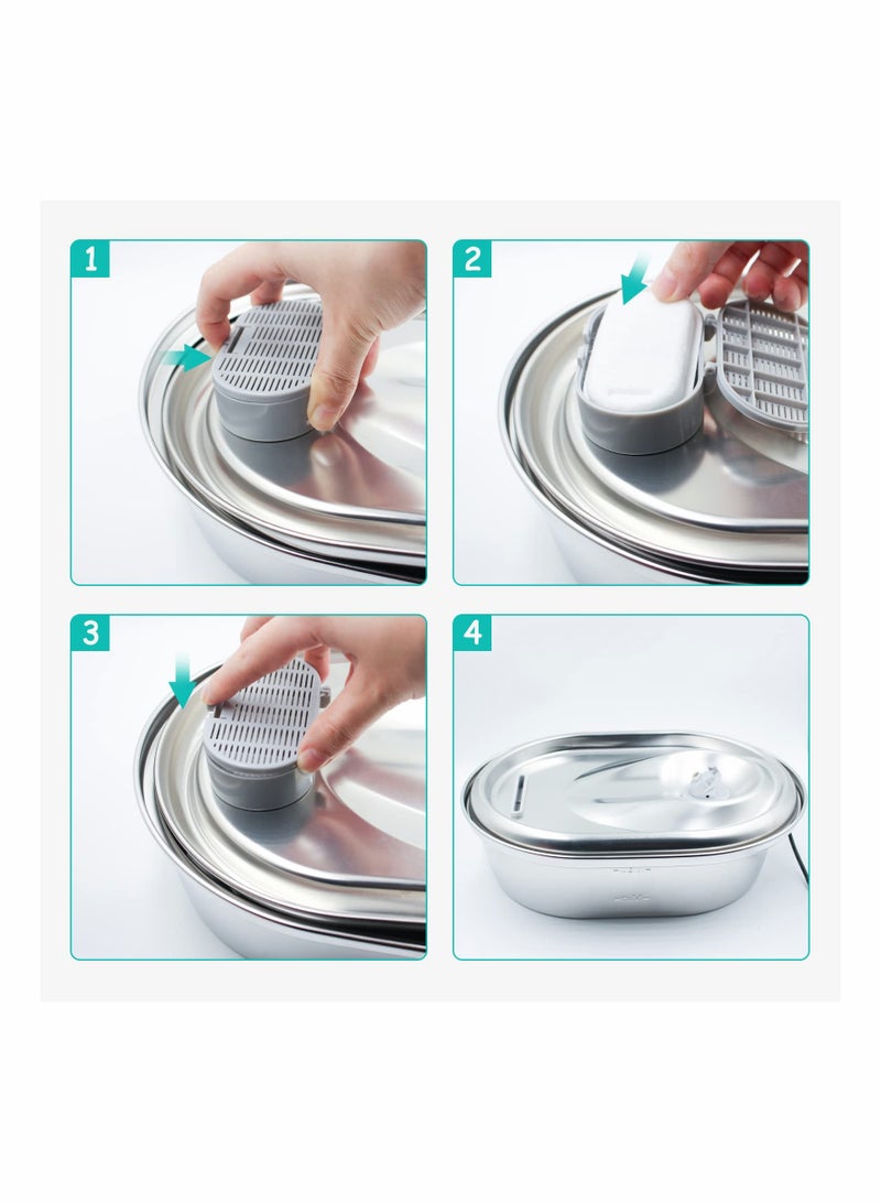 8-Pack Replacement Filters with Sponges for 67oz Stainless Steel Cat Water Fountain - Adjustable Flow Pet Fountain Filters for Optimal Hydration. - Image 4