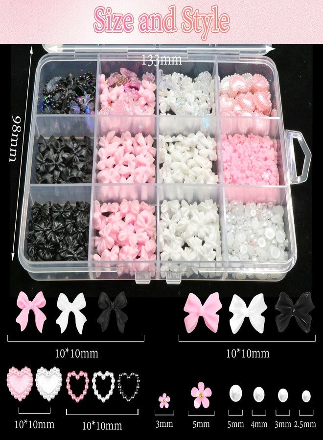 BELICEY 600PCS 3D Nail Charms and Flatback Pearls 3 Colors Bows Nail Art Charms Flower Heart Shaped Charms for Nails Cute Kawaii Pretty Nail Beads Charm for Manicure DIY Crafts Jewelry Accessories - Image 2