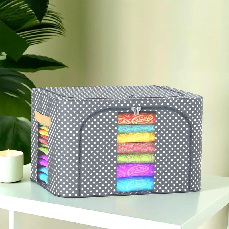 Urbane Home Urbane Home 66 Liter Clothes Storage Box Wardrobe Organizer Parachute Steel Frame Drawer Organizer Waterproof Underbed Storage Bag Storage Box for Blankets Dot Print Grey  - Image 1