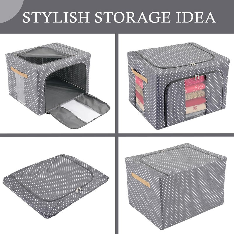 Urbane Home Urbane Home 66 Liter Clothes Storage Box Wardrobe Organizer Parachute Steel Frame Drawer Organizer Waterproof Underbed Storage Bag Storage Box for Blankets Dot Print Grey  - Image 4